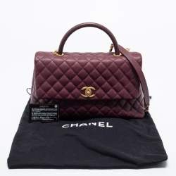 Pre Owned Chanel Burgundy Quilted Caviar Leather And Lizard Medium Coco Top Handle Bag