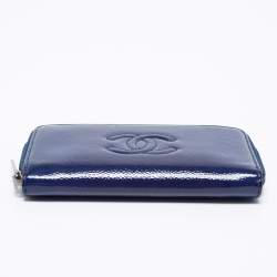 Pre Owned Chanel Blue Patent Leather CC Timeless Zip Around Wallet