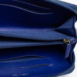 Pre Owned Chanel Blue Patent Leather CC Timeless Zip Around Wallet