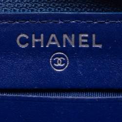 Pre Owned Chanel Blue Patent Leather CC Timeless Zip Around Wallet