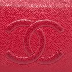 Pre Owned محفظة شانيل سي سي جلد كافيار أحمر ثنائية الطي طويلة 