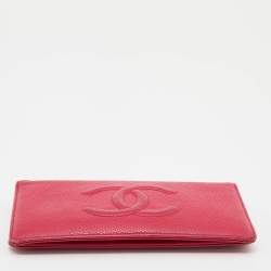 Pre Owned محفظة شانيل سي سي جلد كافيار أحمر ثنائية الطي طويلة 