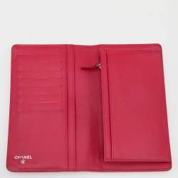 Pre Owned محفظة شانيل سي سي جلد كافيار أحمر ثنائية الطي طويلة 