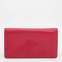 Pre Owned محفظة شانيل سي سي جلد كافيار أحمر ثنائية الطي طويلة 