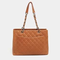 مملوكة مسبقًا حقيبة يد توتس شانيل غراند شوبر جلد مبطن بني فاتح