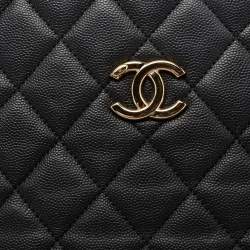 Pre Owned حقيبة يد توتس شانيل جلد كافيار أسود