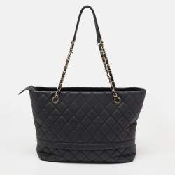 Pre Owned حقيبة يد توتس شانيل جلد كافيار أسود