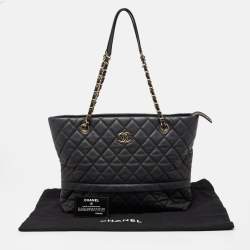 Pre Owned حقيبة يد توتس شانيل جلد كافيار أسود