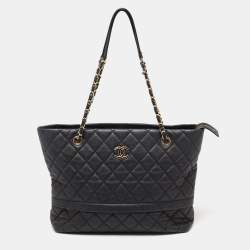 Pre Owned حقيبة يد توتس شانيل جلد كافيار أسود