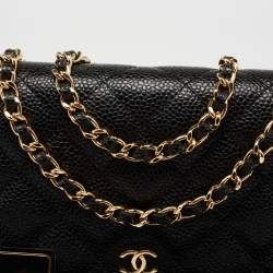 Chanel Black Quilted Caviar Leather Wallet On Chain