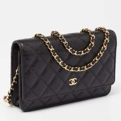 Chanel Black Quilted Caviar Leather Wallet On Chain