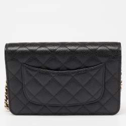 Chanel Black Quilted Caviar Leather Wallet On Chain