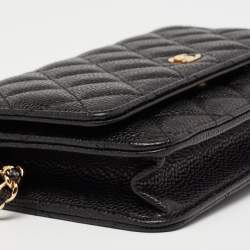 Chanel Black Quilted Caviar Leather Wallet On Chain
