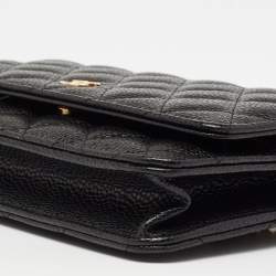 Chanel Black Quilted Caviar Leather Wallet On Chain