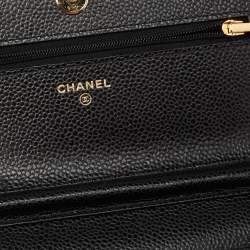 Chanel Black Quilted Caviar Leather Wallet On Chain