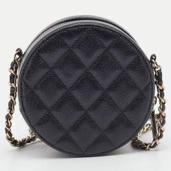 Chanel Black Quilted Caviar Leather Round Crossbody Bag