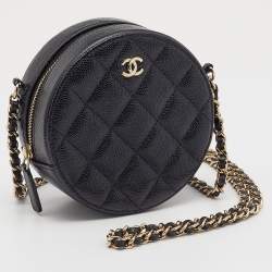 Chanel Black Quilted Caviar Leather Round Crossbody Bag
