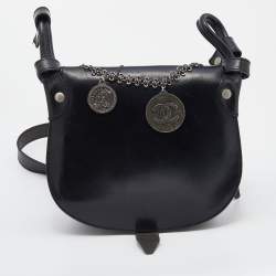 Chanel Black Leather Medallion Messenger Saddle Bag