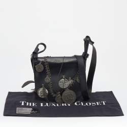Chanel Black Leather Medallion Messenger Saddle Bag