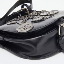 Chanel Black Leather Medallion Messenger Saddle Bag