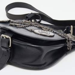 Chanel Black Leather Medallion Messenger Saddle Bag