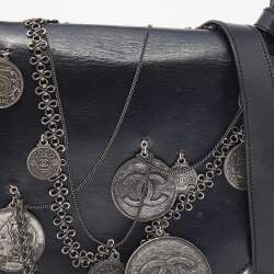 Chanel Black Leather Medallion Messenger Saddle Bag