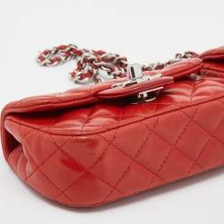 Pre Owned Chanel Red Quilted Leather Mini Twin Classic Bag