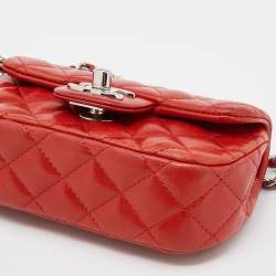 Pre Owned Chanel Red Quilted Leather Mini Twin Classic Bag
