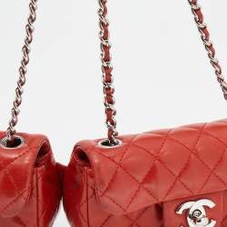 Pre Owned Chanel Red Quilted Leather Mini Twin Classic Bag