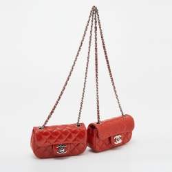 Pre Owned Chanel Red Quilted Leather Mini Twin Classic Bag