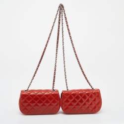 Pre Owned Chanel Red Quilted Leather Mini Twin Classic Bag