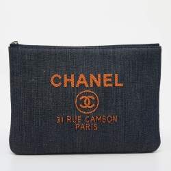 Pre Owned حقيبة كلتش شانيل ديافيل دينم أزرق كحلي