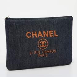 Pre Owned حقيبة كلتش شانيل ديافيل دينم أزرق كحلي