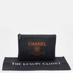 Pre Owned حقيبة كلتش شانيل ديافيل دينم أزرق كحلي