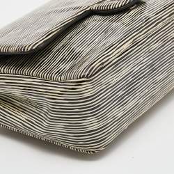 Pre Owned Chanel Black/White Striped Patent Leather Medium Classic Double Flap Bag