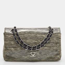 Chanel Timeless Mini Flap bag in black and yellow striped patent