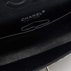 Pre Owned Chanel Black/White Striped Patent Leather Medium Classic Double Flap Bag