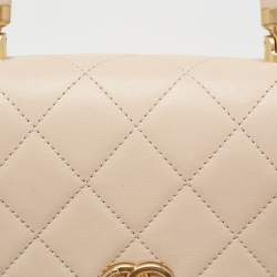 Pre Owned Chanel Beige Quilted Leather Small Gold Metal Top Handle Bag