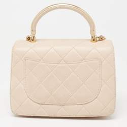 Pre Owned Chanel Beige Quilted Leather Small Gold Metal Top Handle Bag