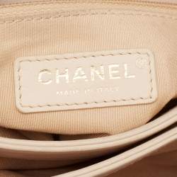Pre Owned Chanel Beige Quilted Leather Small Gold Metal Top Handle Bag