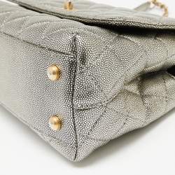 Pre Owned Chanel Metallic Caviar Leather Mini Coco Top Handle Bag
