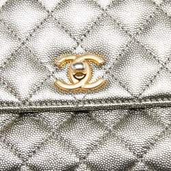 Pre Owned Chanel Metallic Caviar Leather Mini Coco Top Handle Bag