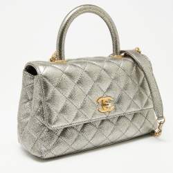 Pre Owned Chanel Metallic Caviar Leather Mini Coco Top Handle Bag