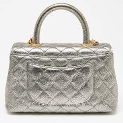 Pre Owned Chanel Metallic Caviar Leather Mini Coco Top Handle Bag