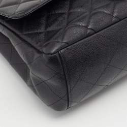 Pre Owned Chanel Black Quilted Caviar Leather Jumbo Classic Single Flap Bag