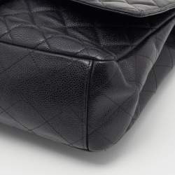 Pre Owned Chanel Black Quilted Caviar Leather Jumbo Classic Single Flap Bag