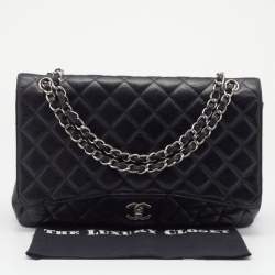 Pre Owned Chanel Black Quilted Caviar Leather Jumbo Classic Single Flap Bag