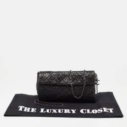 Chanel Black Laminated Suede CC Flap Chain Clutch 