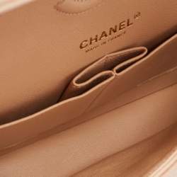 Pre Owned Chanel Beige Quilted Caviar Leather Medium Classic Double Flap Bag