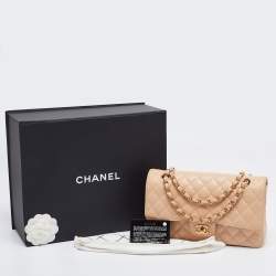 Pre Owned Chanel Beige Quilted Caviar Leather Medium Classic Double Flap Bag